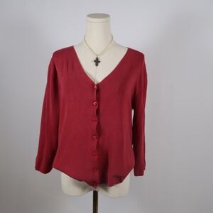 SPENSER JEREMY Womens Red Silk Blend V Neck Button Front Cardigan Sweater XL